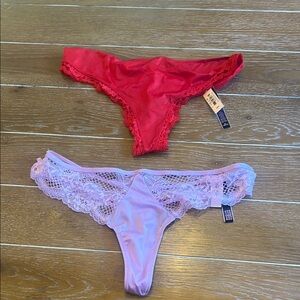 Vibrant Red and Soft Lavender Lace Thong Duo